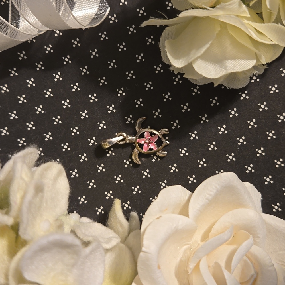 Vintage Signed Lia Sophia Pink flower crystal silver turtle charm Rare &…